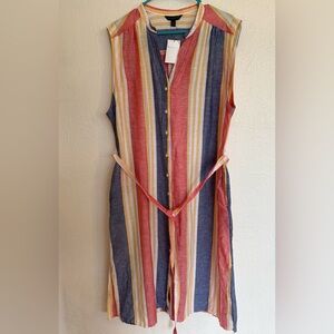 Banana Republic Factory Linen Blend Midi Striped Sleeveless Dress